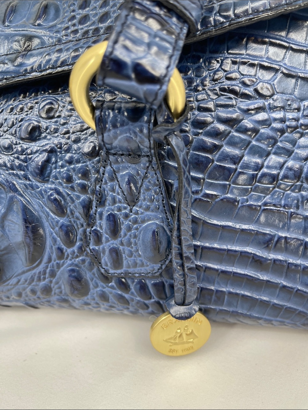 BRAHMIN Blue Croc-Embossed Tote Bag - Designer Style LIKE NEW - Picture 5 of 14